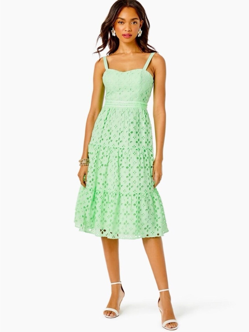 Lilly Pulitzer Majorie Eyelet Midi Dress Pistachio Green Size 4 NWT